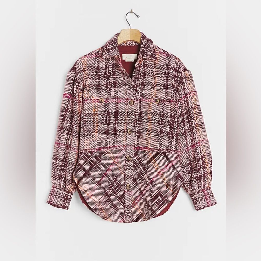 ANTHROPOLOGIE Hudson Plaid Shirt Jacket tweed Shacket NWT Large - Picture 2 of 10